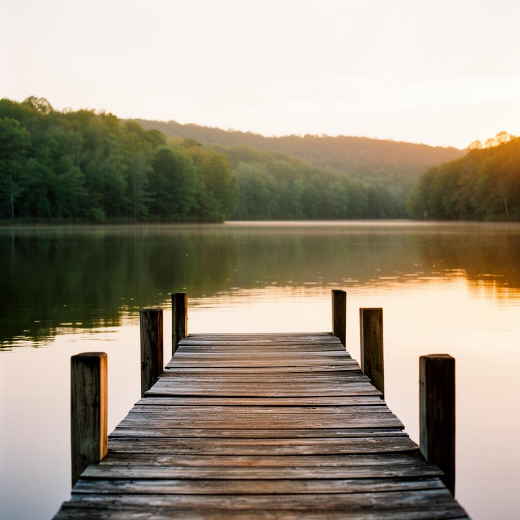 Wooden dock on the Lake of the Ozarks at sunset